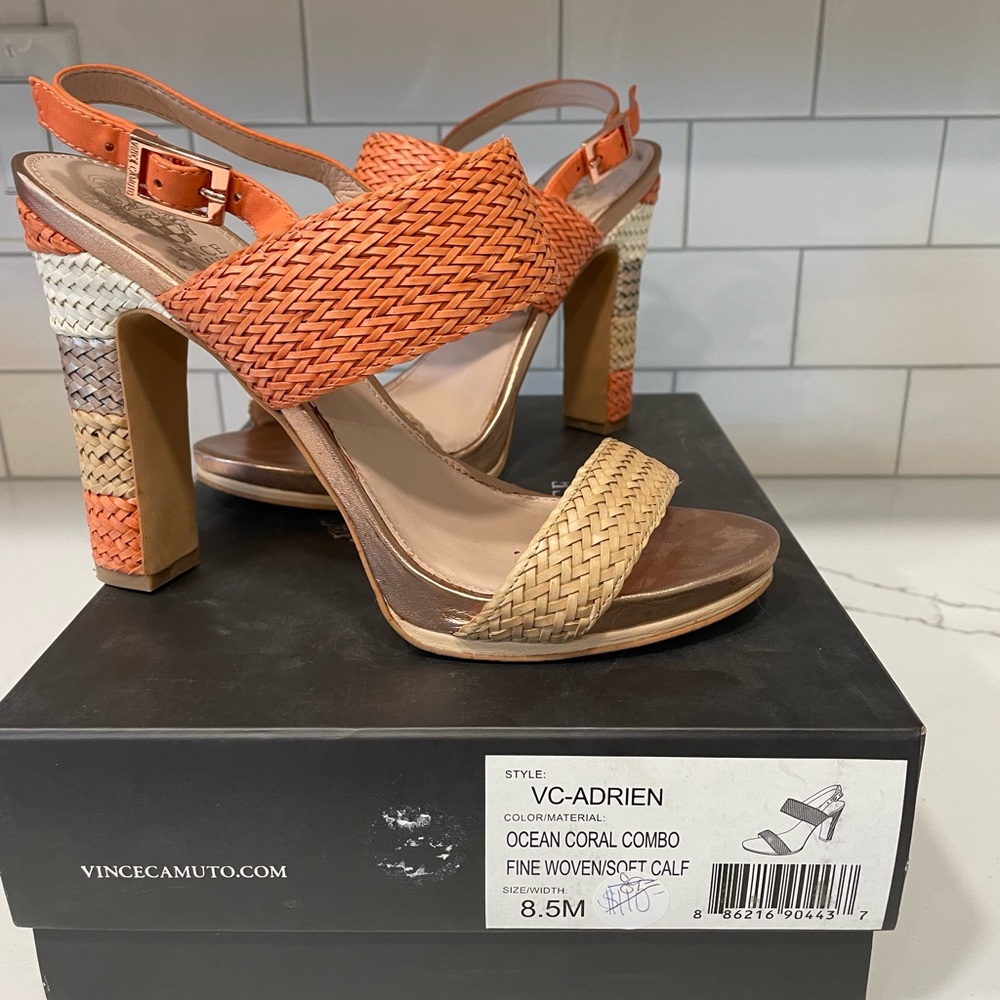 Vince Camuto heels woven soft calf ocean coral combo